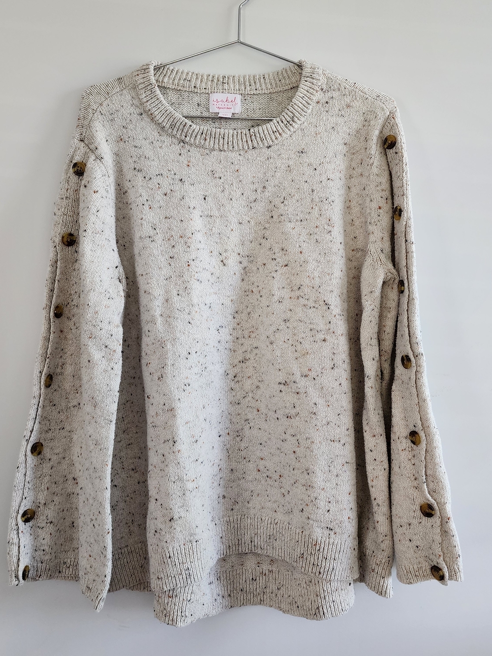 Isabel Maternity Women's XXL Granola Beige Speckled Knit Sweater Button-Detail